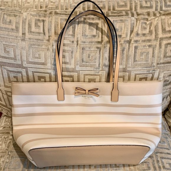 Kate Spade Cream & Tan Striped Tote Bag - Picture 4 of 9